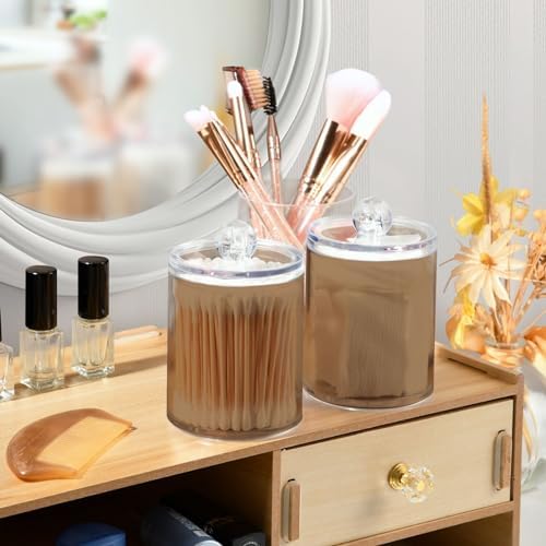 4 Pack Qtip Holder Dispenser with Lids,Light Tan Storage Containers,Bathroom Canisters Organizer for Cotton Ball,Cotton Swab,Cotton Round Pads,Floss 21214715 - Image 5