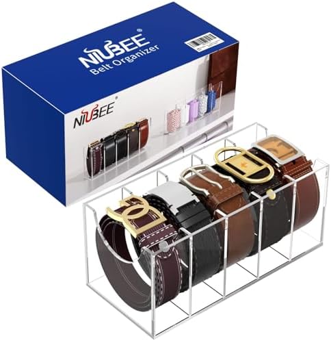 NIUBEE Belt Organizer for Closet, Acrylic Belt Box, Belt Storage, 5 Grids - Image 4