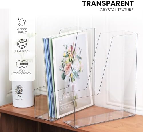 Clear Vertical Magazine File Holder, Plastic Desk Organizer Binder, 4PC - Image 6
