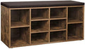VASAGLE CUSTOS Collection - Shoe Bench, Storage Bench with Padded Seat, Entryway Bench with 10 Compartments, for Bedroom, 11.8 x 40.9 x 18.9 Inches, Rustic Brown and Chestnut Brown ULHS010X01 by VASAGLEbySONGMICSHOME