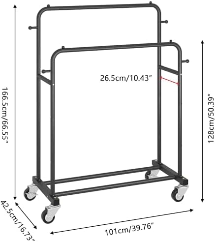 Laiensia Double Rods Garment Rack with Wheels, Clothing Rack for Hanging Clothes,4 Hooks, Multi-functional Bedroom Clothes Rack, Black - Image 2