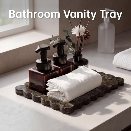 Rectangle Marble Tray with Scalloped Edge, Dark Brown Decorative Tray for Bathroom Vanity, Kitchen Counter, Dresser Top Organizer, Perfume Jewelry Holder, 11x8 Inch Natural Stone Home Décor - Image 7