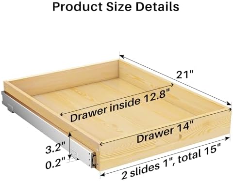 2Pack Pull Out Cabinet Organizer, Soft Close Wooden Slide Out Drawers for Pots, Full-extension Roll Out Shelves for Kitchen Cabinets, Pantry Organization, Bottom and Side Mount(15"W X 21"D x 3.4''H) - Image 2