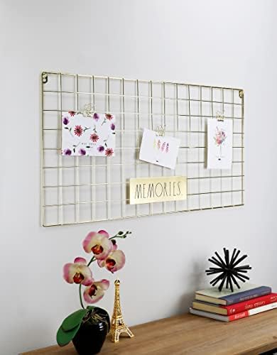 Rae Dunn Wire Wall Grid - Large Metal Grid Panel Organizer for Collage, Photo Wall, Picture Display, Memo Board, Hanging Office Organization, Art - Home and Classroom Décor - Memories Gold - Image 3