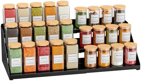 BOIVSHI 3 Tier Spice Rack for Cabinet, Adjustable Shelf, Black by BOIVSHI