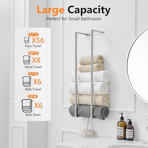 BWE Brushed Nickel Towel Rack Bathroom 28" Towel Holder for Rolled Towels - Image 3