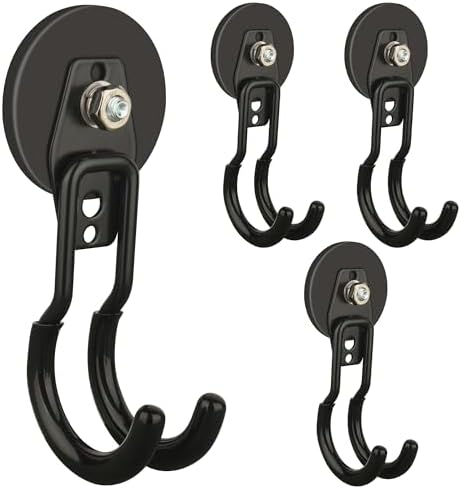 ULIBERMAGNET New Upgraded Garage Magnetic Hooks, 4 Pack Black Heavy Duty Large J Hooks with Magnet, Black Strong Anti-Slip Coating Magnet Hooks for Garden Tools, Ropes,Drill,Metal Cabinet,Pegboard by ULIBERMAGNET