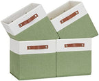 Temary Fabric Storage Bin 11x11 Cube Storage Bins for Home, 4 Pack Fabric Organizer Bins Cube Organizer Bins with Leather Handles Decorative Storage Bins for Shelf (White&Green) by TEMARY