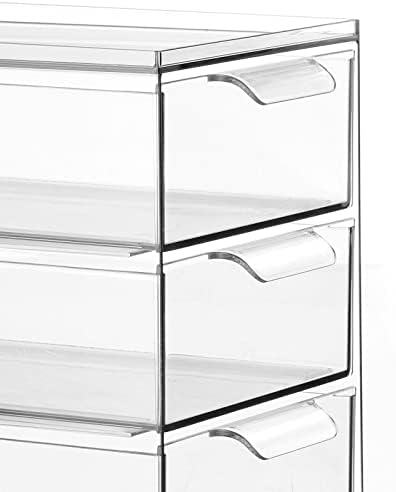 mDesign Plastic Stackable 3-Drawer Kitchen Storage Organizer - Bin with Divided Pull-Out Drawers for Pantry, Shelf, Fridge/Refrigerator, and Freezer Organization - Lumiere Collection - Clear - Image 5