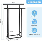 2-Tier Tall Towel Rack for Bathroom, Freestanding Towel Stand Drying Rack for Oversized Bath Towels, Poolside, Bathroom, Black, ALHAKIN - Image 6