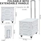 VECELO Foldable Shopping Cart with Wheels, Collapsible Rolling Crate for Groceries, Folding Storage Box with Handle, Three Modes of Use, Ideal for Teacher, Trip, Outdoors, Etc., 16GAL, White - Image 2