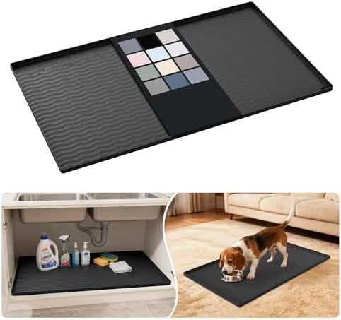 URMONA Waterproof Silicone Under Sink Mat 37'' x 22'' Shelf Liner for Kitchen and Bathroom, Cabinet and Counter Protector, Storage and Organizers, Litter Mat, Pet Cat Puppy Essentials(Black) by URMONA