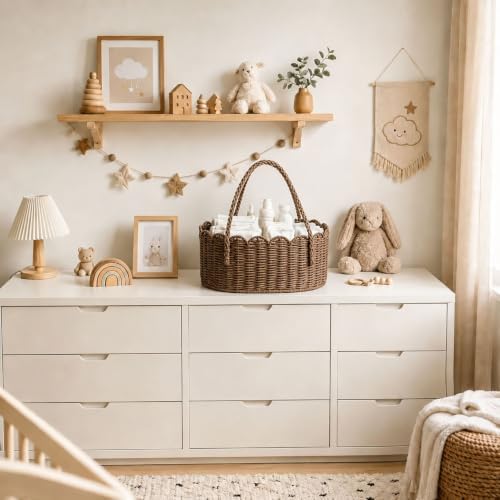 Diaper Caddy Organizer, Paper Rope Storage Baskets Nursery Bin with Removable Divider, Portable Car Organizer for Diapers, Baby Shower Gifts, Newborn Essentials Must Haves (Brown) - Image 4
