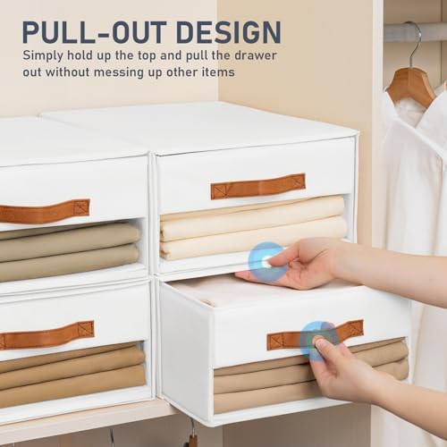 DIMJ Closet Organizers and Storage - Fabric Bins with Drawers for Closet Foldable Clothes Organizers with Clear Window, Stackable Storage Drawers Units for Bedroom, Living Room, 6-Pack, White - Image 5