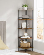 Tajsoon 5 Tier Corner Shelf Stand, Small Corner Table, Rustic Brown - Image 2
