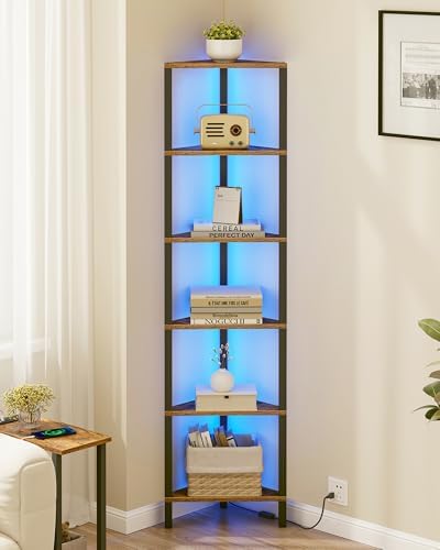 TUTOTAK Corner Shelf with LED Light, 6-Tier Corner Bookshelf by ChoosetutotakFurnitureBuildYourCozyHome