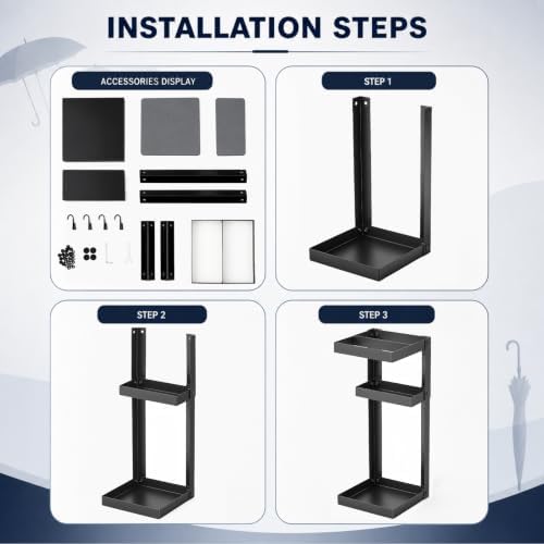 Umbrella Stand for Entryway with 2 Stone Mats, 4 Hooks - Image 5