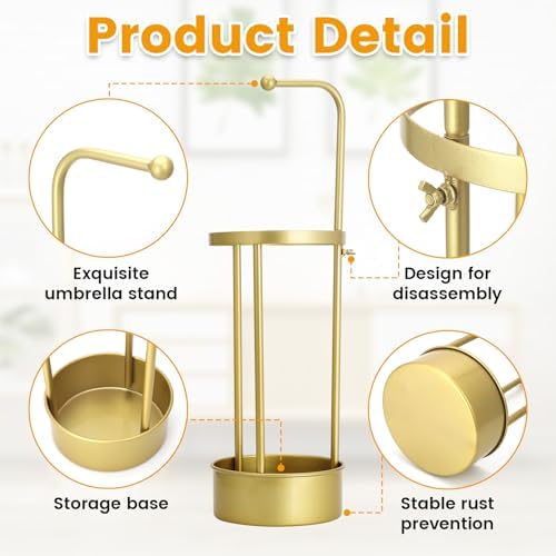 Golden Rust Proof Umbrella Holder, Entrance Drain Umbrella Bucket, Steel Circular Umbrella Holder, Umbrella Storage Rack, Suitable for use in Homes, Offices, Hotel Lobbies （Gold） - Image 4