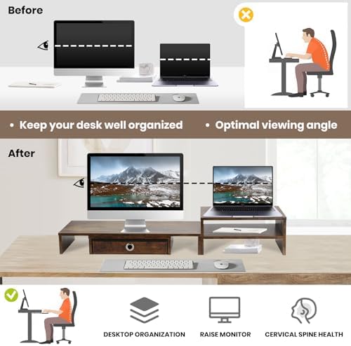Monitor Riser for 3 Monitors, Angle Adjustable Monitor Stand with Drawer - Image 6