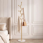 Gold Freestanding Coat Rack & Tree Marble Base 9 Hooks by Unknown