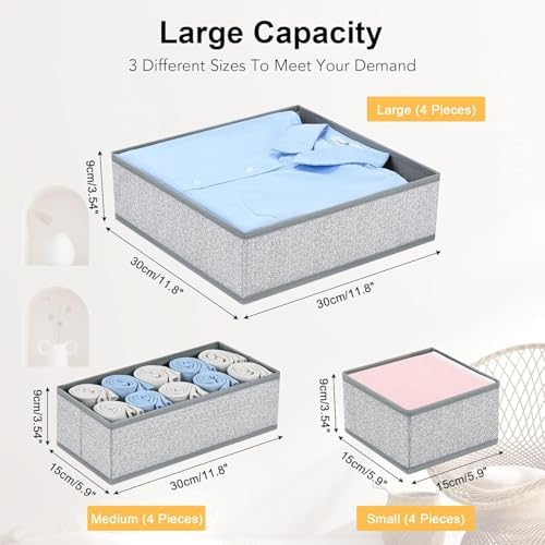 DIMJ Drawer Organizer Clothes 12 Pack - Foldable Baby Organizers and Storage & Dresser Organizer for Bedroom, Closet - Nursery Organization Dresser Dividers for underwear, Sock,Bra, Belt, Tie, Gray - Image 2
