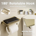TRUSTMI Toilet Paper Holder with Phone Shelf, Zinc Alloy, Brushed Gold - Image 2