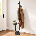Metal Coat Rack Freestanding, Marble Table & Base, 6 Hooks, Black by Unknown