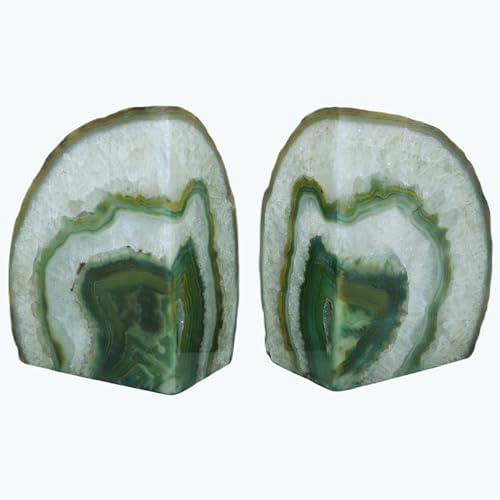 Nature's Decorations Agate Bookends - A Quality Green Geode with Non-Skid Rubber Bumpers for Shelves, Office, Home Decor, Heavy Duty Cute Stone (4-6 LB) by NaturesDecorations