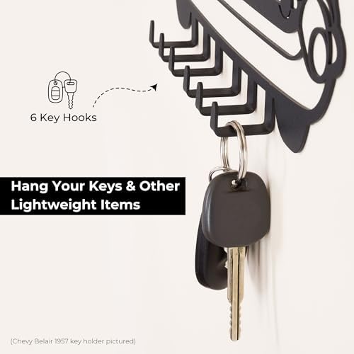 MOOH Car Key Holder for Wall - Metal Automotive Key Holder with 6 Hooks - Unique Car Gift for Men, Women, Car Lovers & Enthusiasts - Cool Man Cave Decor (Pontiac GTO 1969, Black) - Image 6