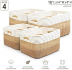 4 Pack Cotton Rope Storage Bins, 16x14x8 Inch Large Basket for Shelves, Closet, Nursery, Towels, Toys - Image 2