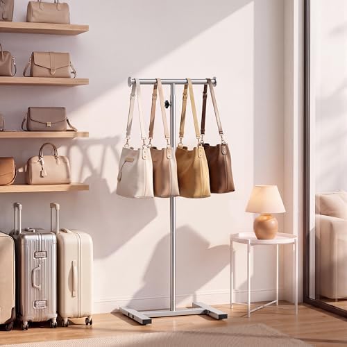 56" Shopping Bag Rack Stand, Adjustable Freestanding Tote Bag Display for Retail Store, Boutique, Entryway & Hallway, Holds Up to 22 lbs, Silver - Image 5