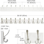 SKOLOO Creations White Solid Wood Wall Mounted Coat Rack, 10 Hooks, 38-1/8" Long - Kitchen, Mudroom, Entryway, Bathroom - Includes Mounting Hardware, Wall Coat Hanger, Towel Rack - Image 3
