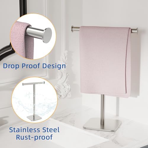 RUACQ T-Shape Hand Towel Holder Stand, 16inch, Brushed Nickel - Image 6