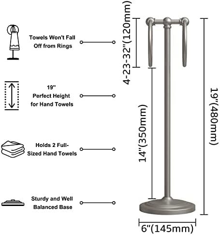 BGL Fingertip Towel Holder Stand Hand Towel Ring for Bathroom or Kitchen Vanity Countertops to Store Hand Towels Washcloths or dishcloths - 2 Hanging Rings?19" High-Brushed Nickel - Image 2