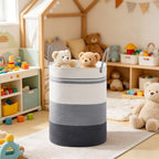 100L Extra Large Tall Cotton Rope Laundry Basket with Handles, Grey Striped - Image 6