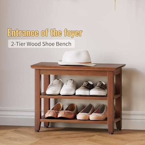 Wood Shoe Bench for Entryway,Bench with Shoe Rack,Storage Shoe Organizer for Hallway,Living Room,Bedroom (Brown, 23.62''W×11.81‘’D×17.71‘’H) - Image 3