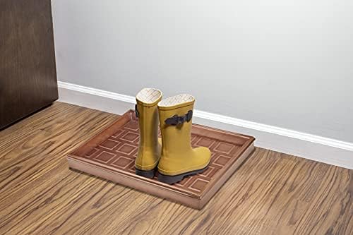 Good Directions 20″ x 14″ Decorative Squares Design Metal Boot Tray – Galvanized Steel with Copper Finish, Multi-Purpose Shoe, Plant & Pet Bowl Tray - Image 4