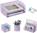 EasyPAG Desk Organizers and Accessories 5 Pieces Office Supplies Set - 2 Tier Paper Tray, Pencil Organizer for Desk, Mail Sorter Countertop, Business Card Holder and Sticky Note Holder, Purple by EasyPAG