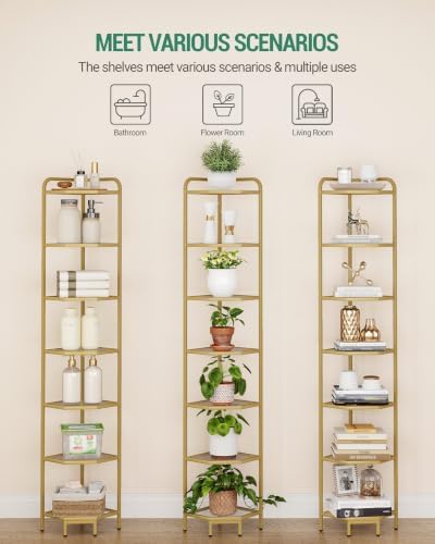 Hzuaneri Corner Shelf Stand, 7-Tier Glass Bookshelf Bookcase, Plant Stand - Image 6