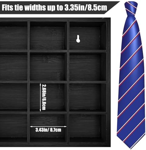 Wesiti Tie Box Organizer Wall Mounted Tie Rack with 16 Compartments Bamboo Belt Holder for Men Scarf Necktie Home Wall Closet(Black Color,1 Piece) - Image 2