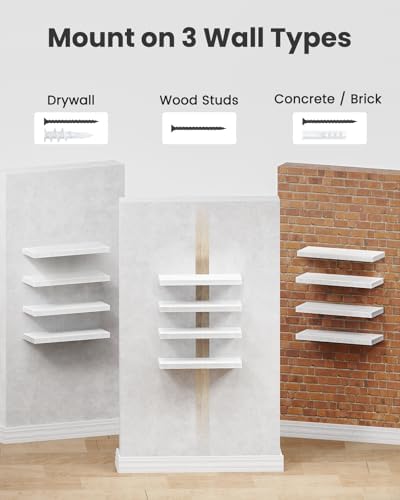 Amada Paulownia Wood Floating Shelves for Wall, Set of 4, White - Image 6