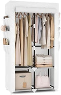 VTRIN Portable Closet Wardrobe Closet for Hanging Clothes with 4 Storage Shelves, 2 Hanging Rods and 6 Pockets, Stable and Easy Assembly Clothes Rack with Cover Free Standing Closet White by VTRIN