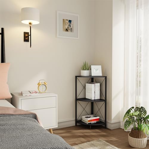 Snughome Corner Shelf with Metal Frame, 3 Tier Corner Storage Organizer, Freestanding Corner Bookshelf Stand Display Rack for Kitchen, Living Room, Black - Image 6