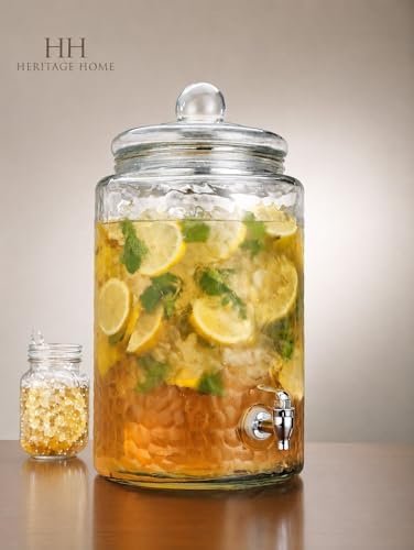 3 Gallon Classic Hammered Glass Ice Cold Beverage Drink Dispenser - With Glass Lid 100% Leak Proof Spigot- Wide Mouth Easy Filling For Outdoor, Parties & Daily Use - Image 2