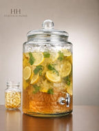 3 Gallon Classic Hammered Glass Ice Cold Beverage Drink Dispenser - With Glass Lid 100% Leak Proof Spigot- Wide Mouth Easy Filling For Outdoor, Parties & Daily Use - Image 2