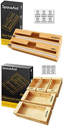 SpaceAid WrapNeat 2 in 1 Wrap Dispenser, SpaceAid Bag Storage Organizer for Kitchen Drawer, (5 Pack Set) by SpaceAid
