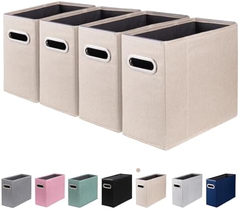 4 Packs Letter Size File Organizer, File Folders Organizer, Fabric Storage Box, Collapsible Paper Organizer with Metal Handle, Smooth PVC Rails, Only Box (Beige) by ComfortKeeper