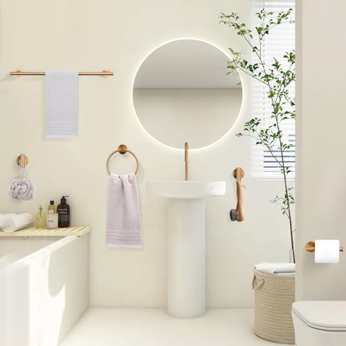 TURS Brushed Rose Gold 5 Piece Bathroom Hardware Set, SUS304 Stainless Steel 23.6 Inch Bath Towel Bar Set, Round Bathroom Accessories Kit Wall Mounted - Image 6