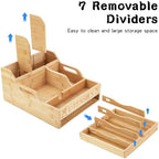 Kitchen Utensil Holder with Drawer, Farmhouse Spatula Organizer for Countertop,Large Capacity Flatware Spoon Forks Knives Cooking Tool Cutlery Holder for Party Picnic BBQ with 11 Compartments (Wood) - Image 3