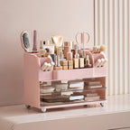 HBlife Makeup Organizer for Vanity with Brush Holder, Large Bathroom Countertop Cosmetic Organizer Skin Care Storage, Easy to Store Lipsticks, Nail Polishes, Perfumes, Eyeshadow Palettes, Pink - Image 5